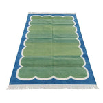 Handmade Reversible Fringed Cotton Scalloped Rug - Blue and Green