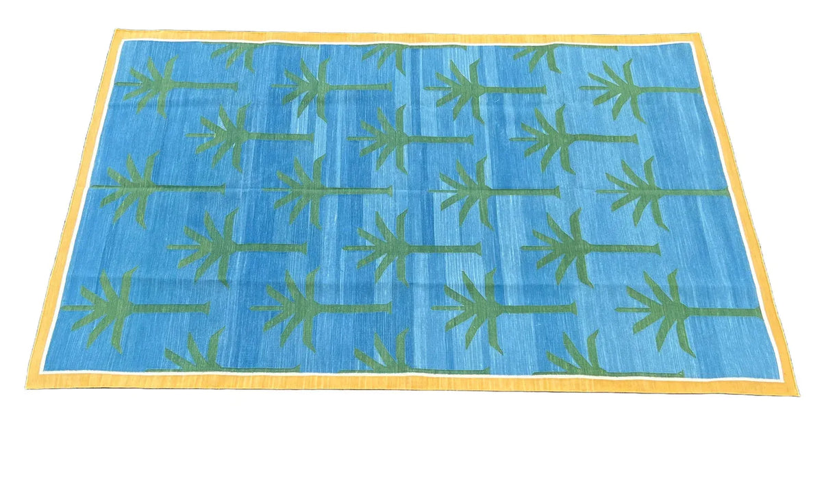 Handmade Reversible Palm Trees Cotton Rug - Green