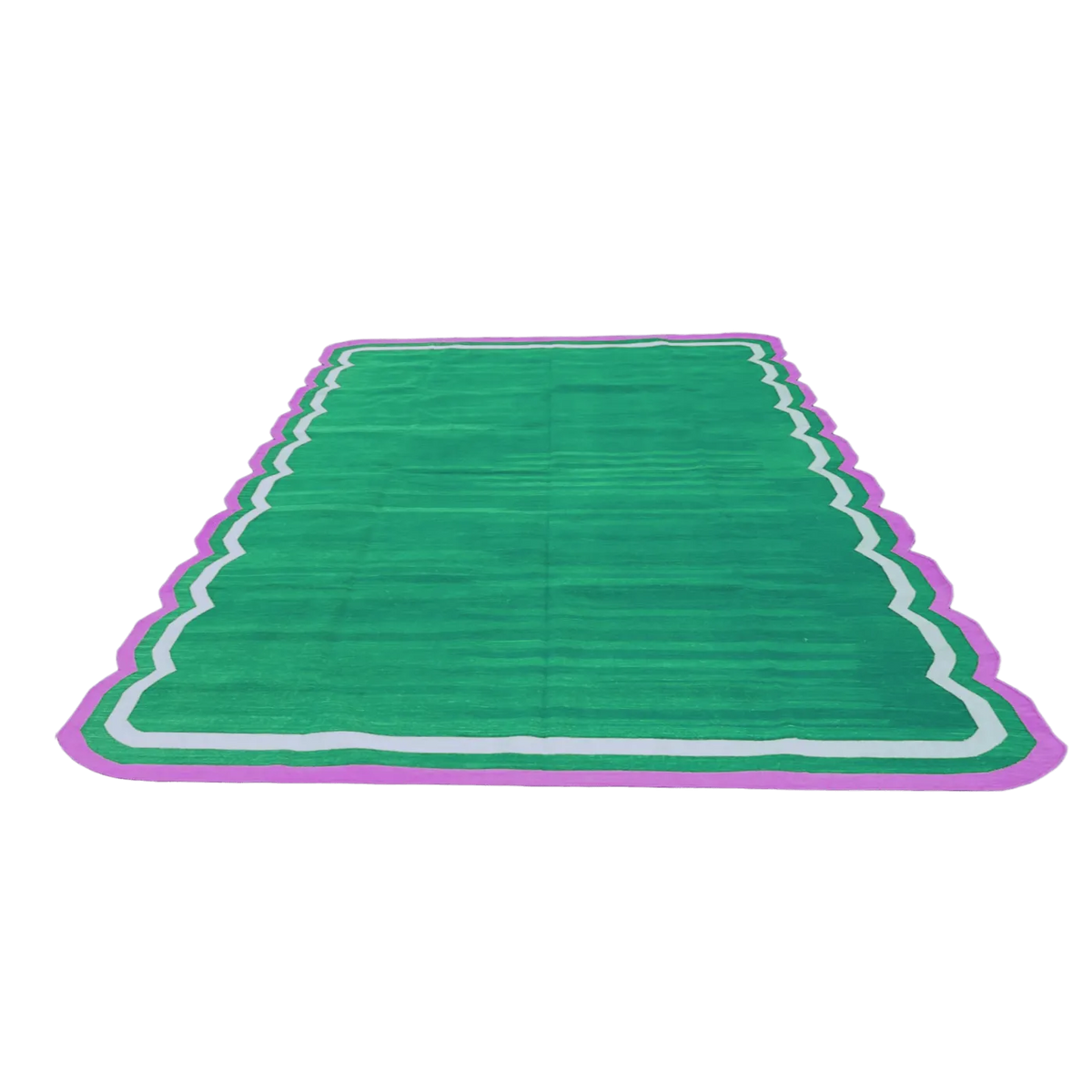 Handmade Scalloped Cotton Area Rug - Green/Pink