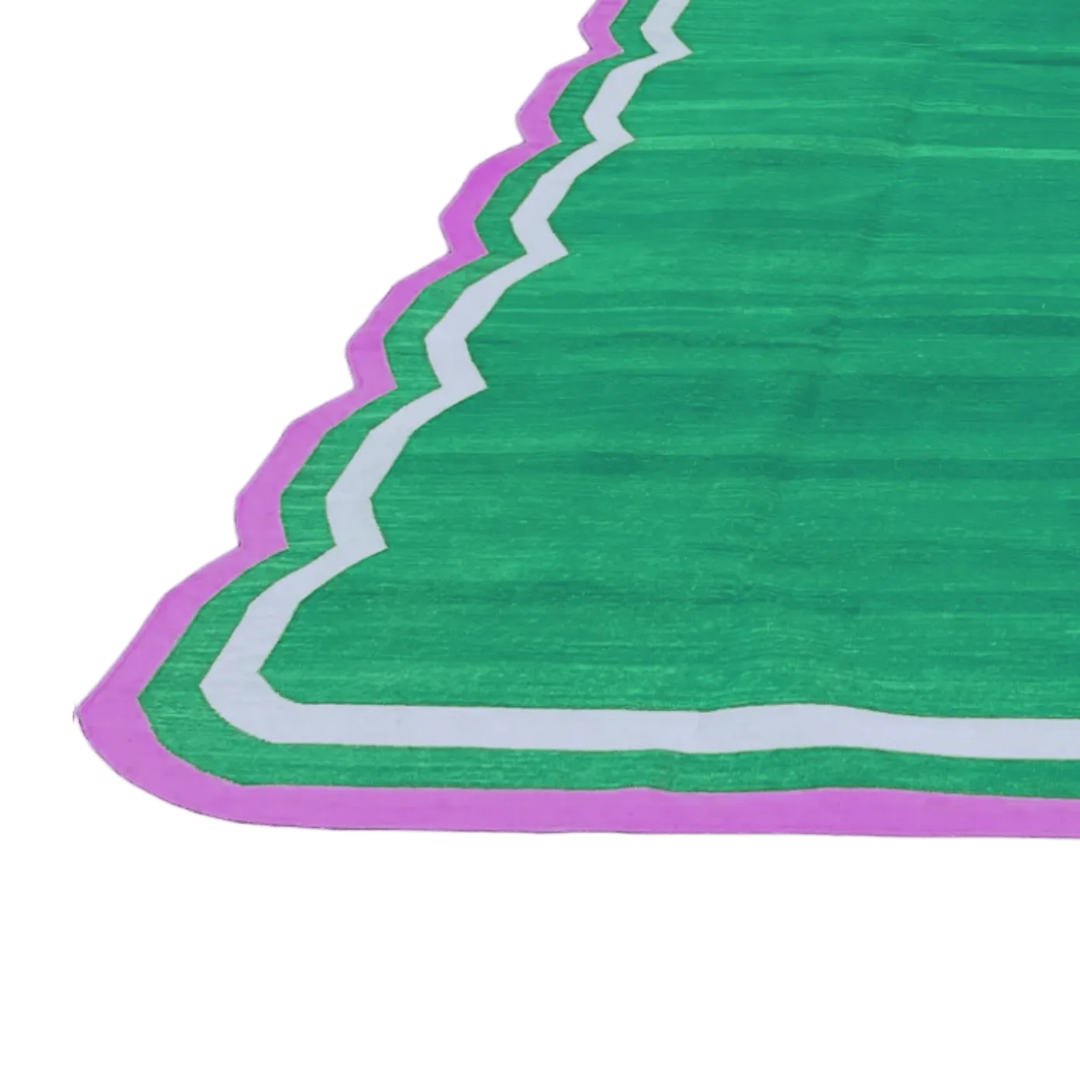 Handmade Scalloped Cotton Area Rug - Green/Pink