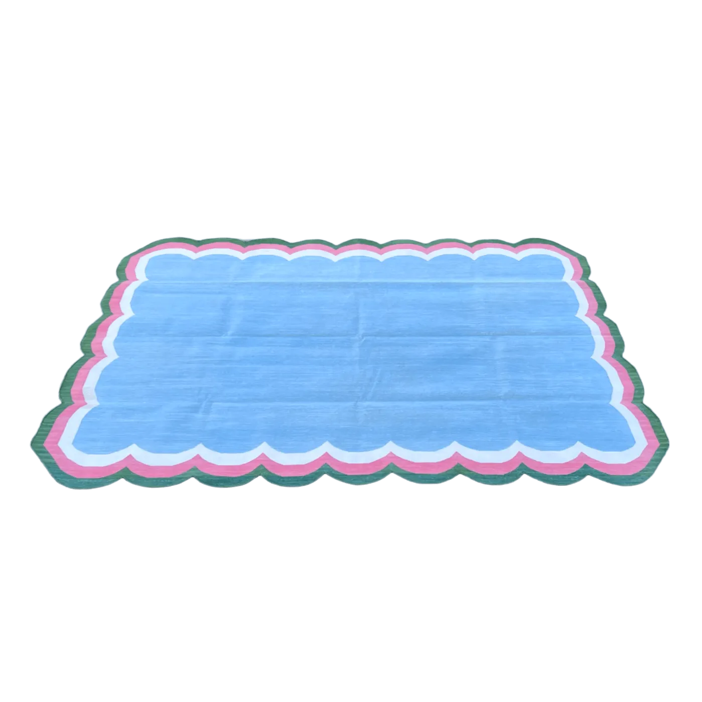 Handmade Scalloped Cotton Area Rug - Light Blue