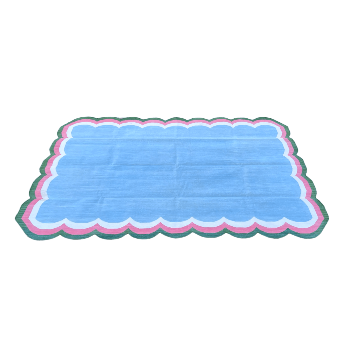 Handmade Scalloped Cotton Area Rug - Light Blue