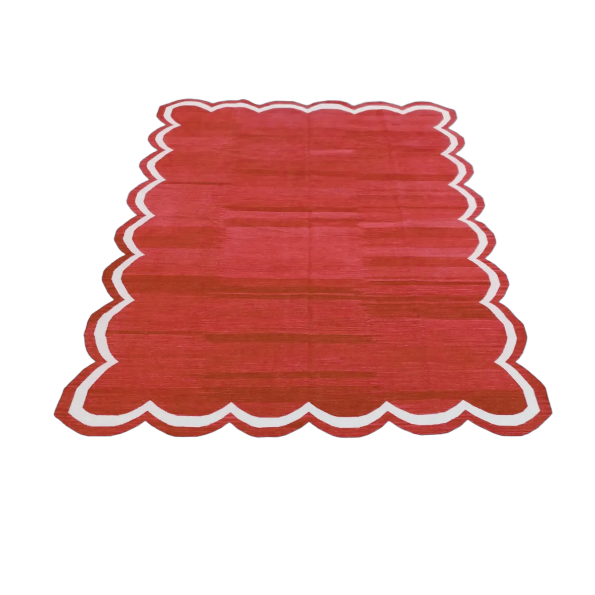 Handmade Scalloped Cotton Area Rug - Red