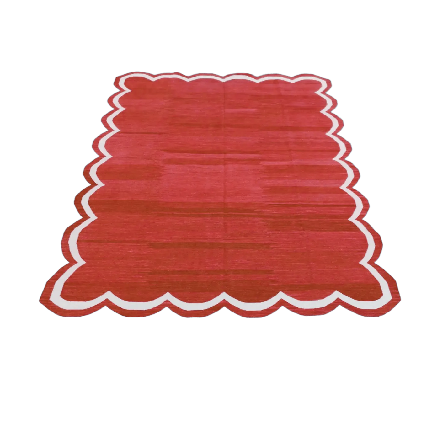 Handmade Scalloped Cotton Area Rug - Red