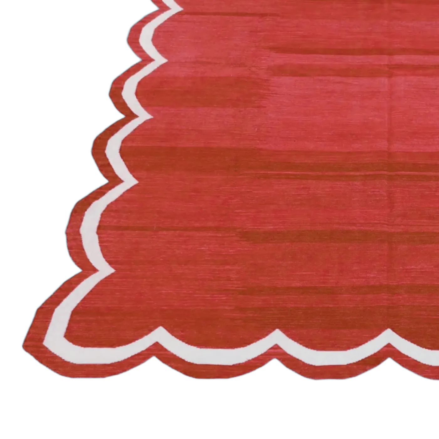 Handmade Scalloped Cotton Area Rug - Red