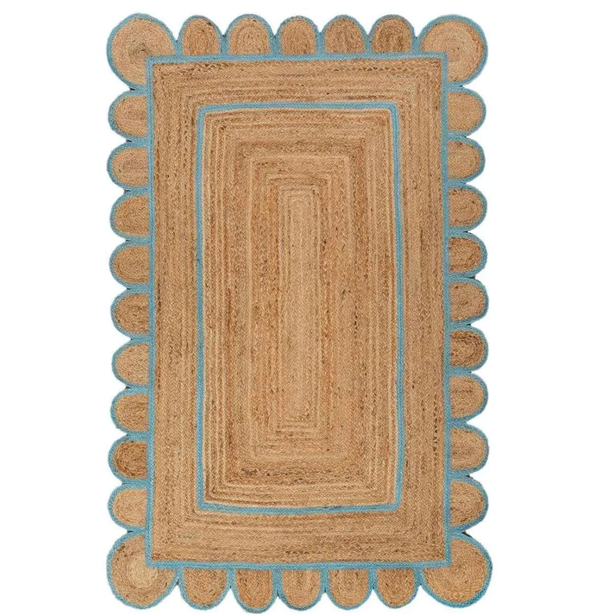 Handmade Sky Blue Scalloped Jute Rug 2.5' x 15'