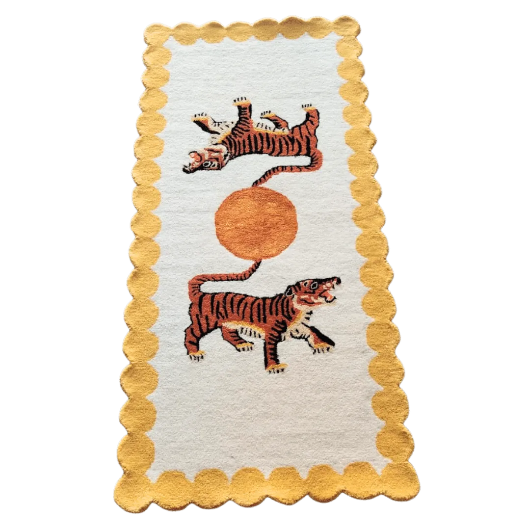 Asian Tigers and the Sun Hand Tufted Wool Rug