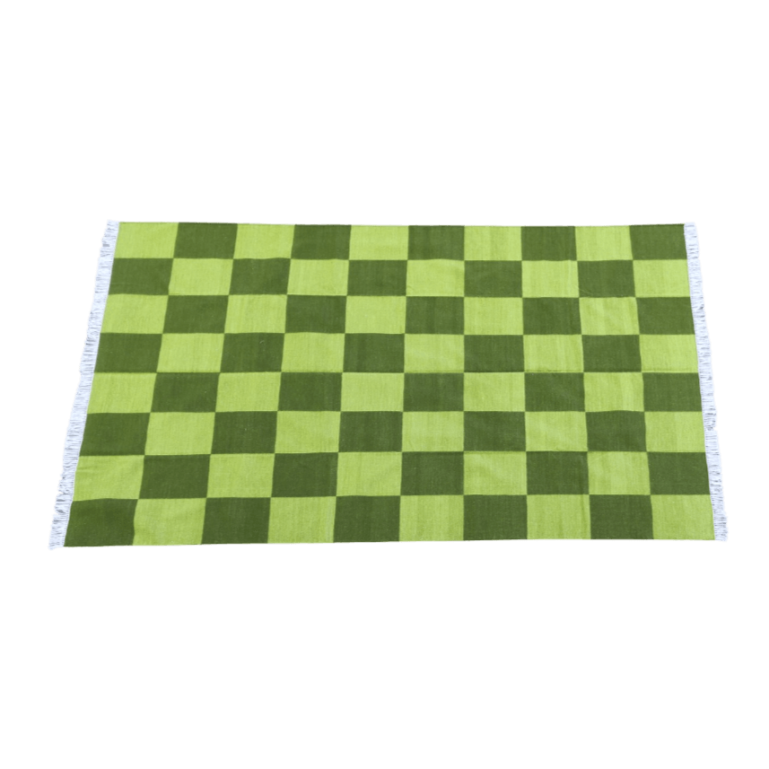 Handwoven Green Checker Cotton Rug