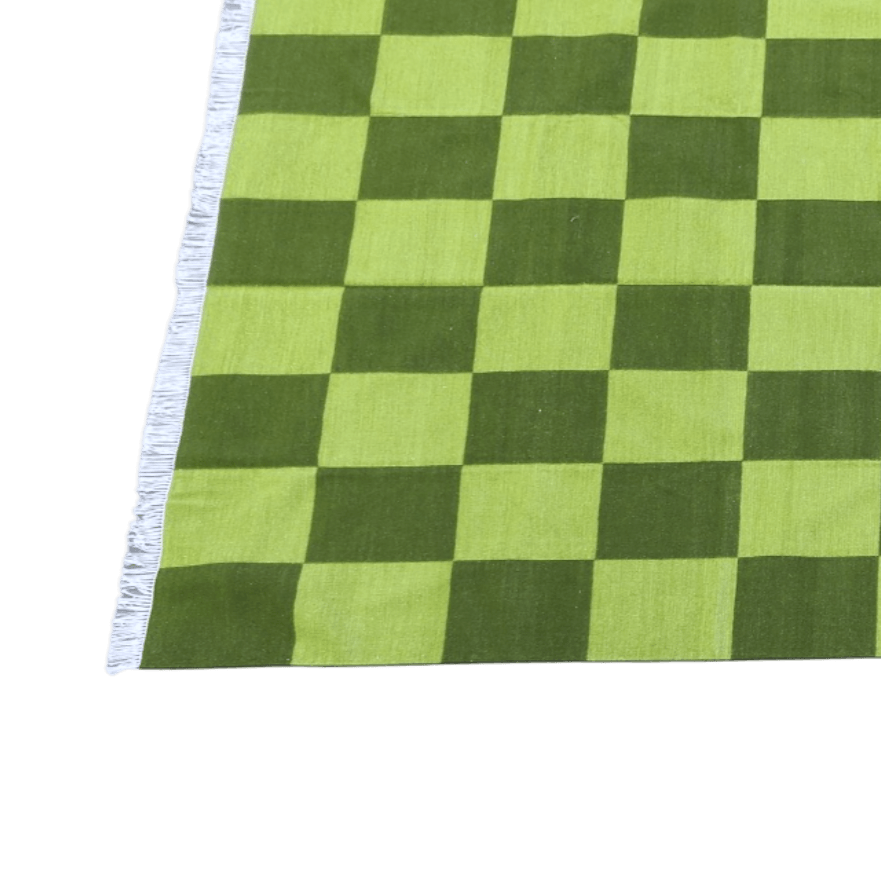 Handwoven Green Checker Cotton Rug