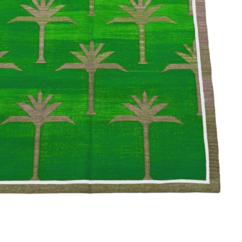 Handwoven Green Palm Trees Cotton Rug