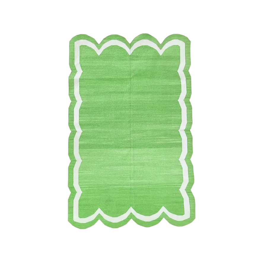 Handwoven Green/White Scallop Cotton Rug