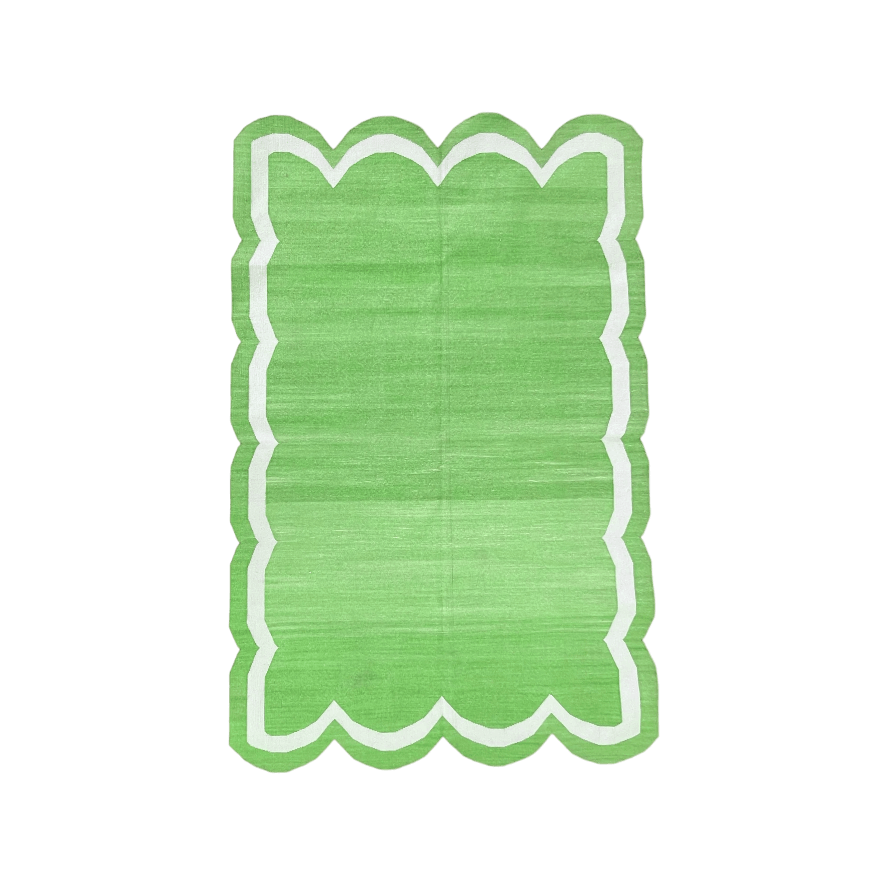 Handwoven Green/White Scallop Cotton Rug