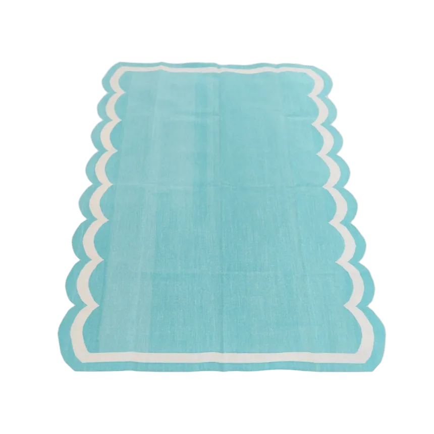 Handwoven Reversible Cotton Scalloped Rug - Blue