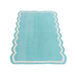 Handwoven Reversible Cotton Scalloped Rug - Blue