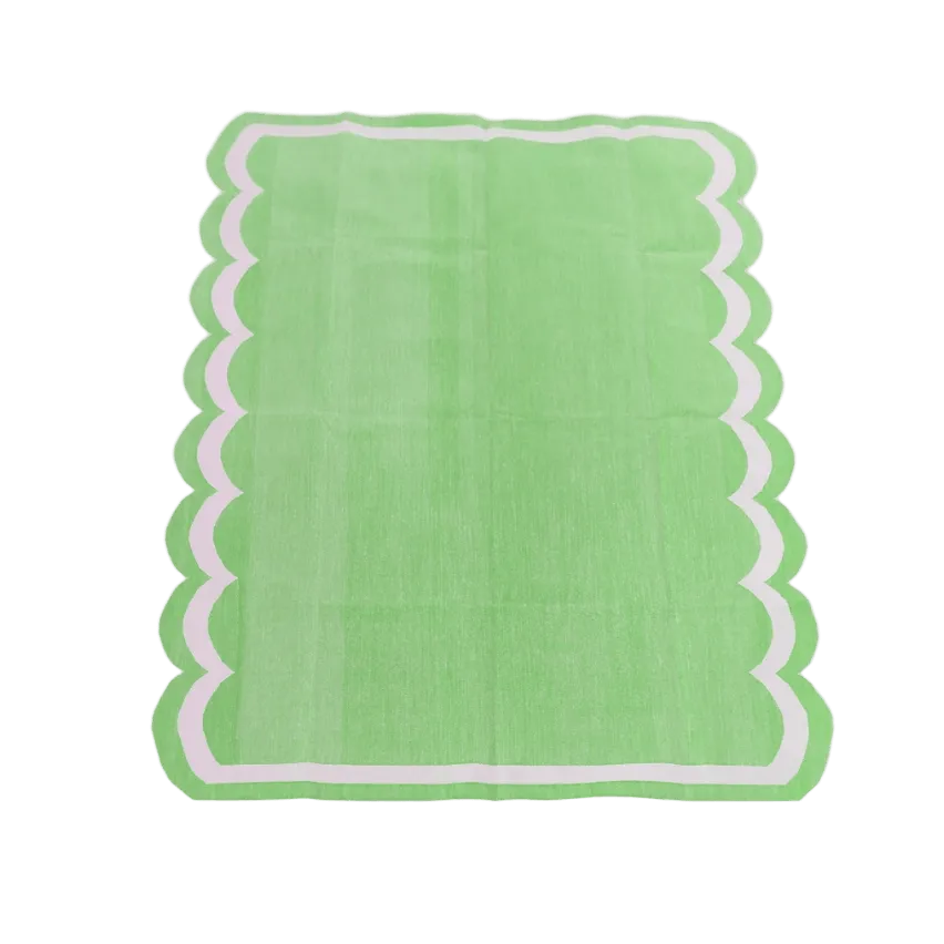 Handwoven Reversible Cotton Scalloped Rug - green