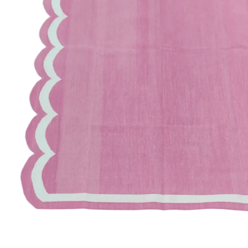 Pink Handwoven Reversible Cotton Scalloped Rug 3' x 5'