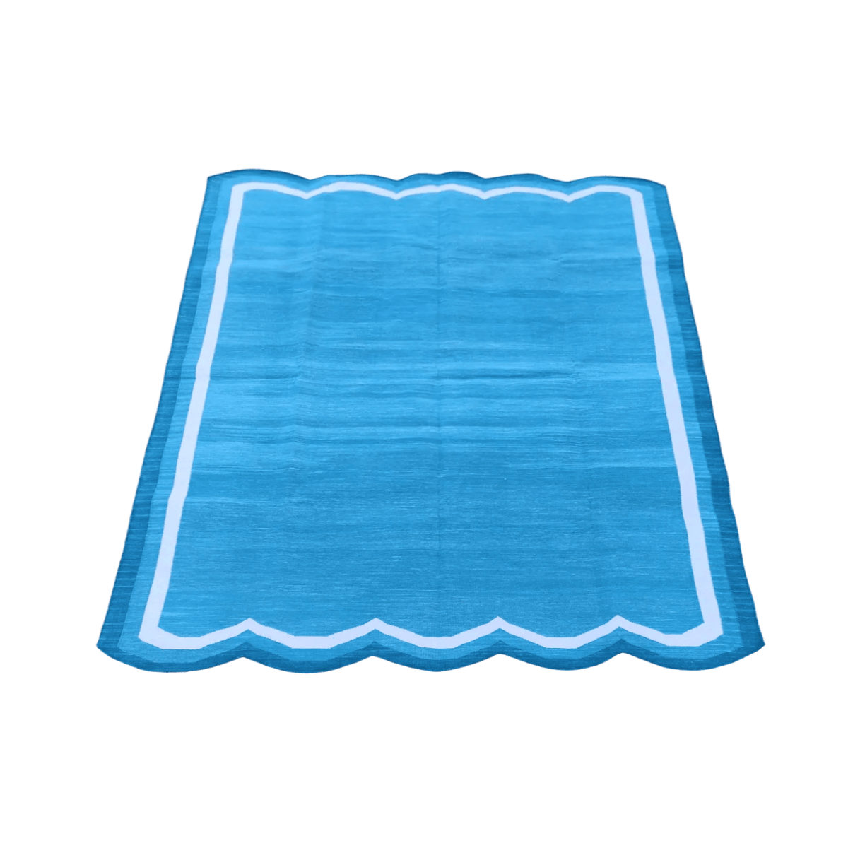 Handwoven Scalloped Cotton Rug - Blue/White