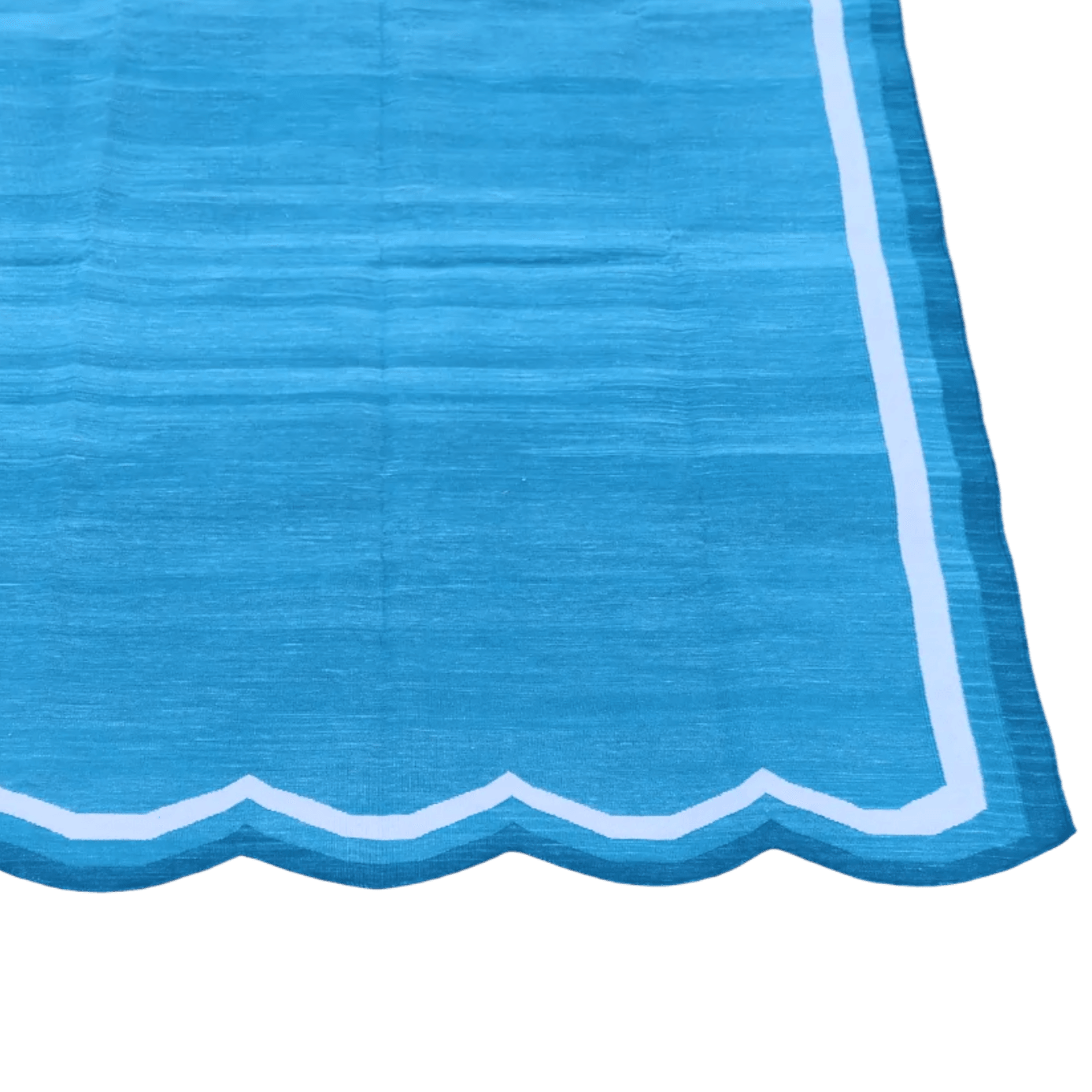 Handwoven Scalloped Cotton Rug - Blue/White