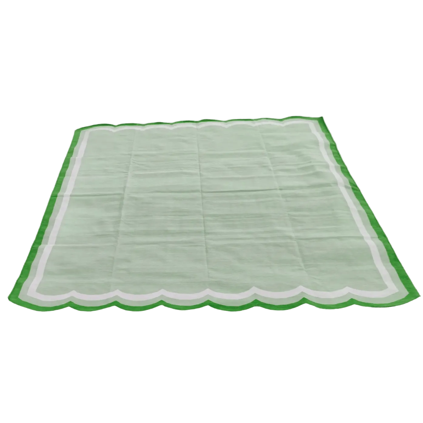 Handwoven Scalloped Cotton Rug - Light Green