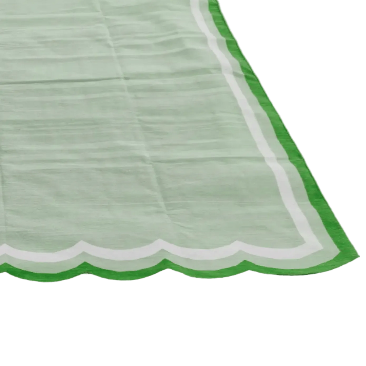 Handwoven Scalloped Cotton Rug - Light Green