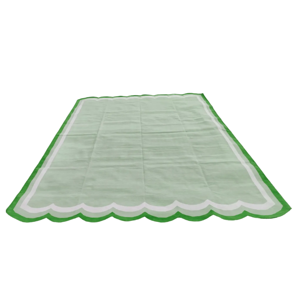 Handwoven Scalloped Cotton Rug - Light Green