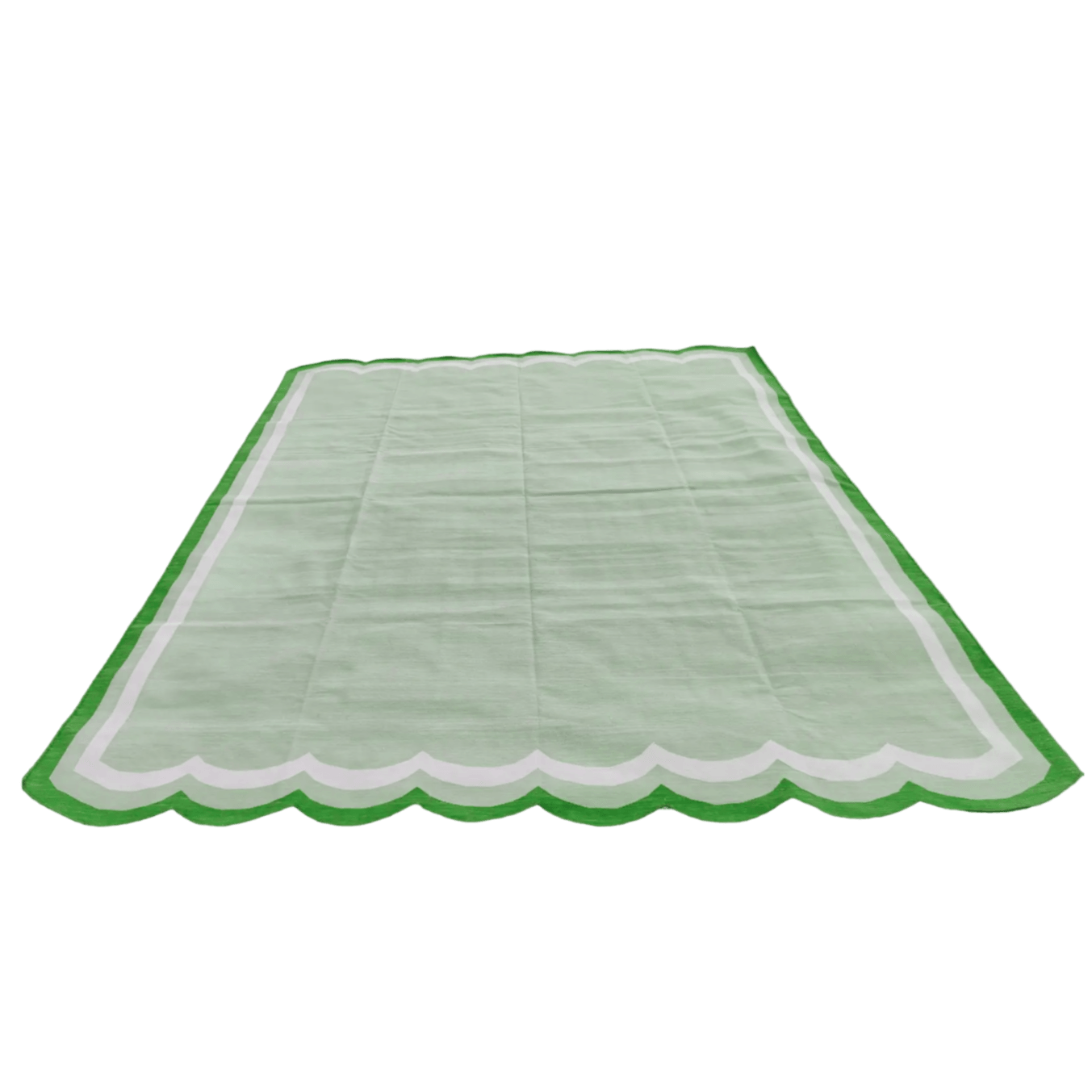 Handwoven Scalloped Cotton Rug - Light Green