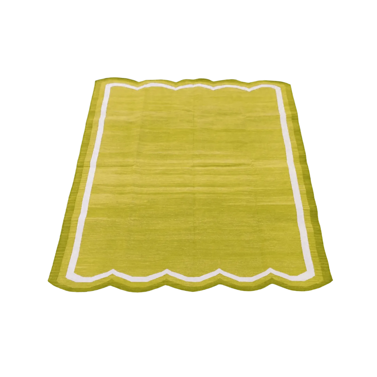 Handwoven Scalloped Cotton Rug - Olive Green