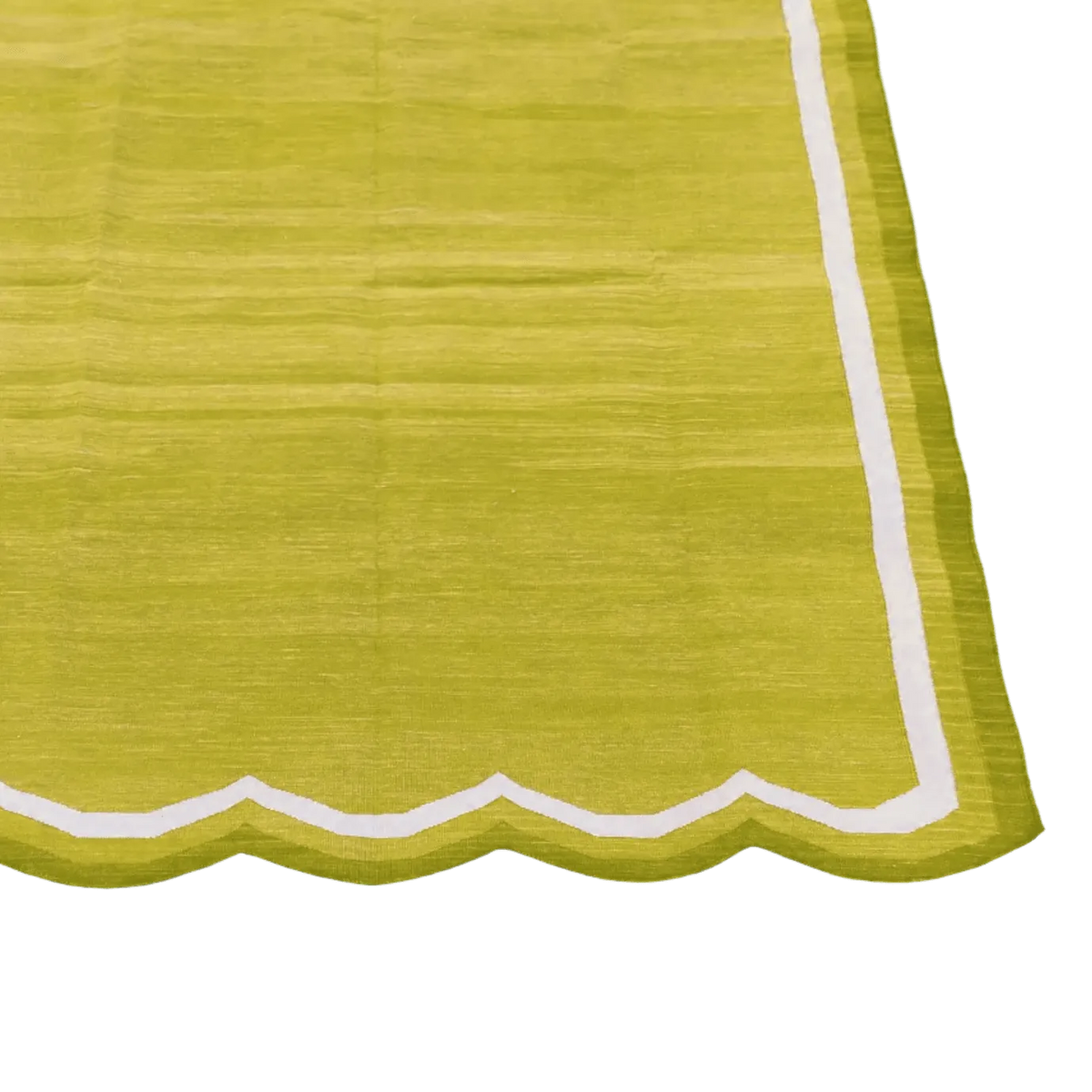 Handwoven Scalloped Cotton Rug - Olive Green