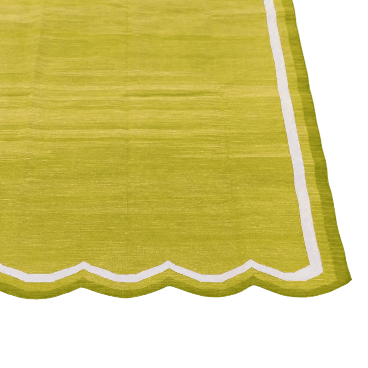 Handwoven Scalloped Cotton Rug - Olive Green