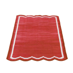 Handwoven Scalloped Cotton Rug - Red