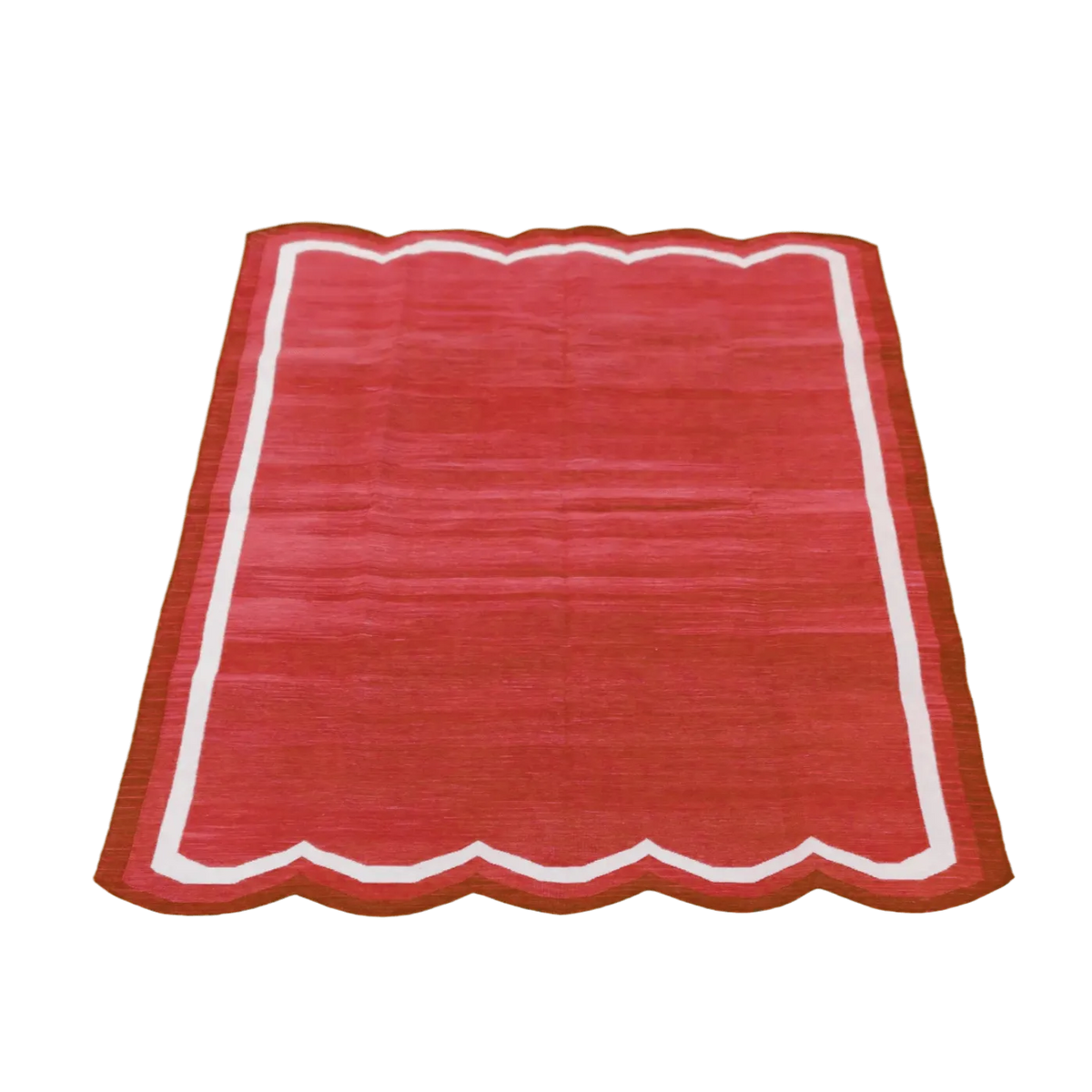 Handwoven Scalloped Cotton Rug - Red