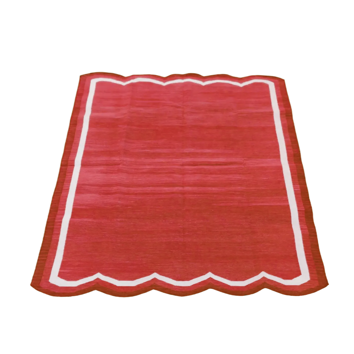 Handwoven Scalloped Cotton Rug - Red