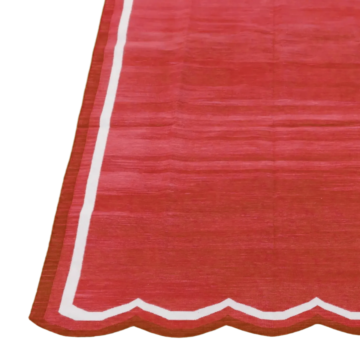 Handwoven Scalloped Cotton Rug - Red