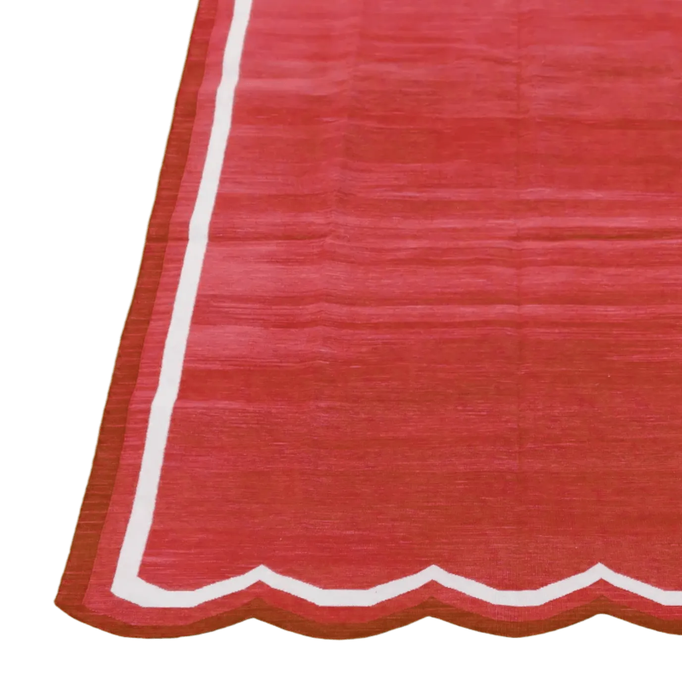 Handwoven Scalloped Cotton Rug - Red