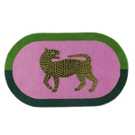 Leopard on Pink Oval Hand Tufted Wool Rug