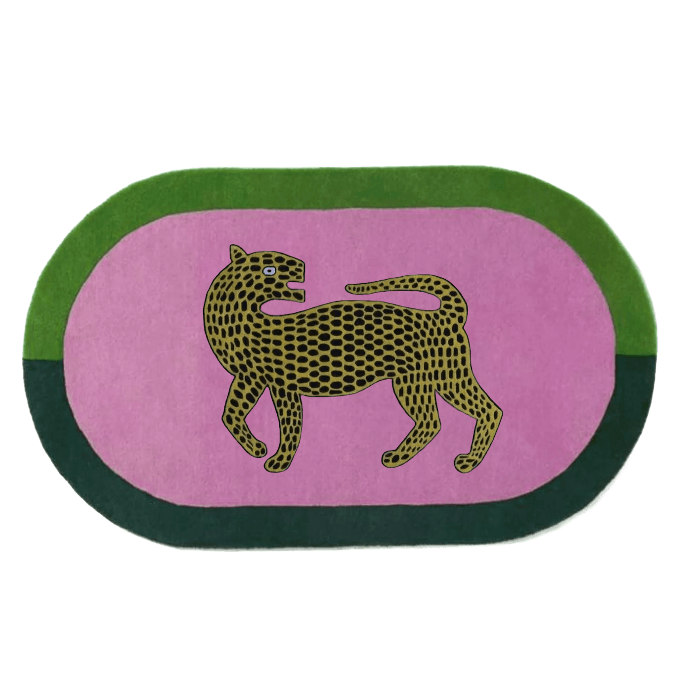 Leopard on Pink Oval Hand Tufted Wool Rug