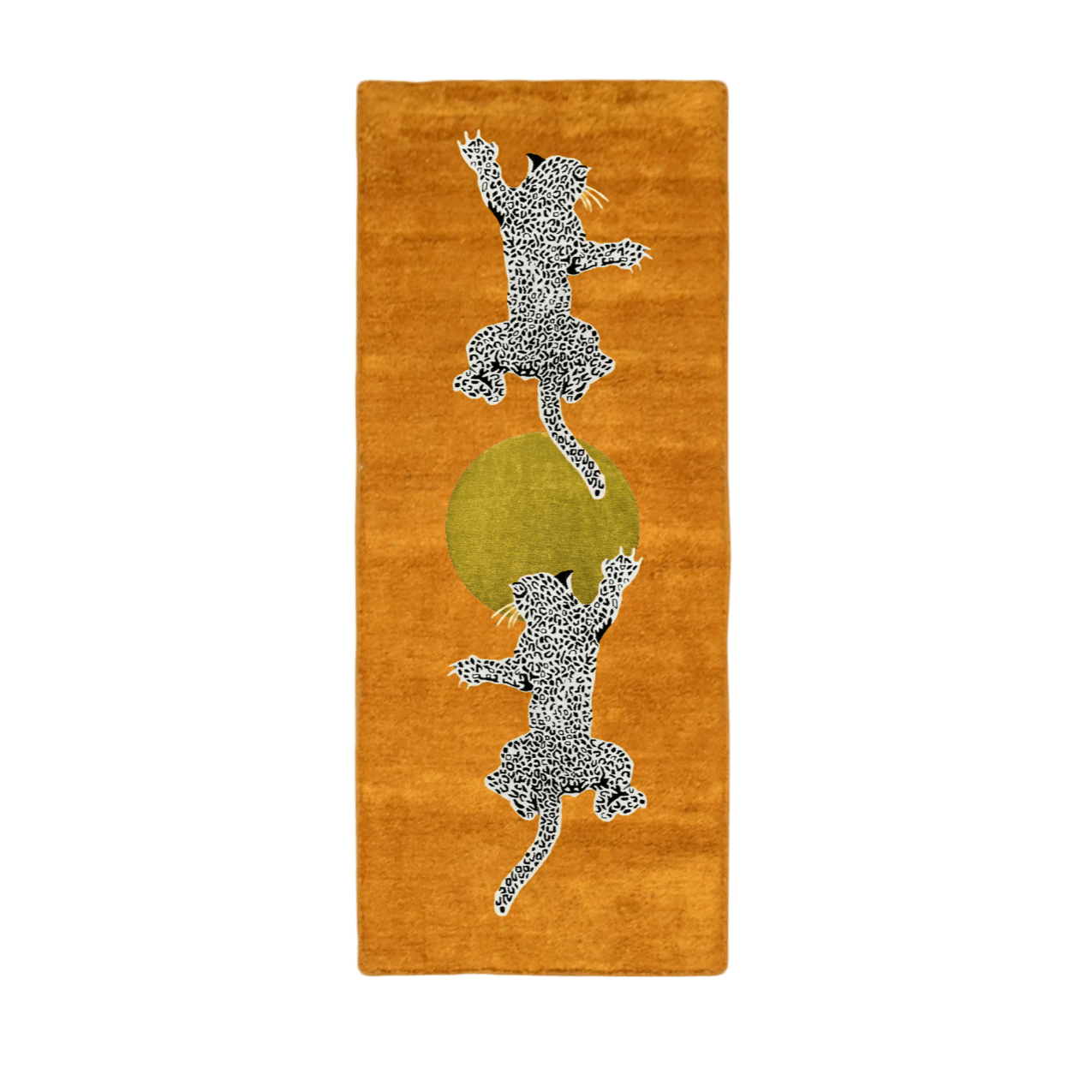 Leopards on Silky Road Hand Tufted Wool Rug Runner - Orange