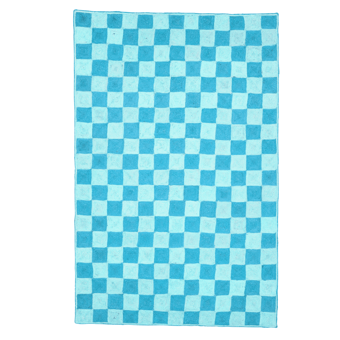 Light Blue Checker Jute Rug