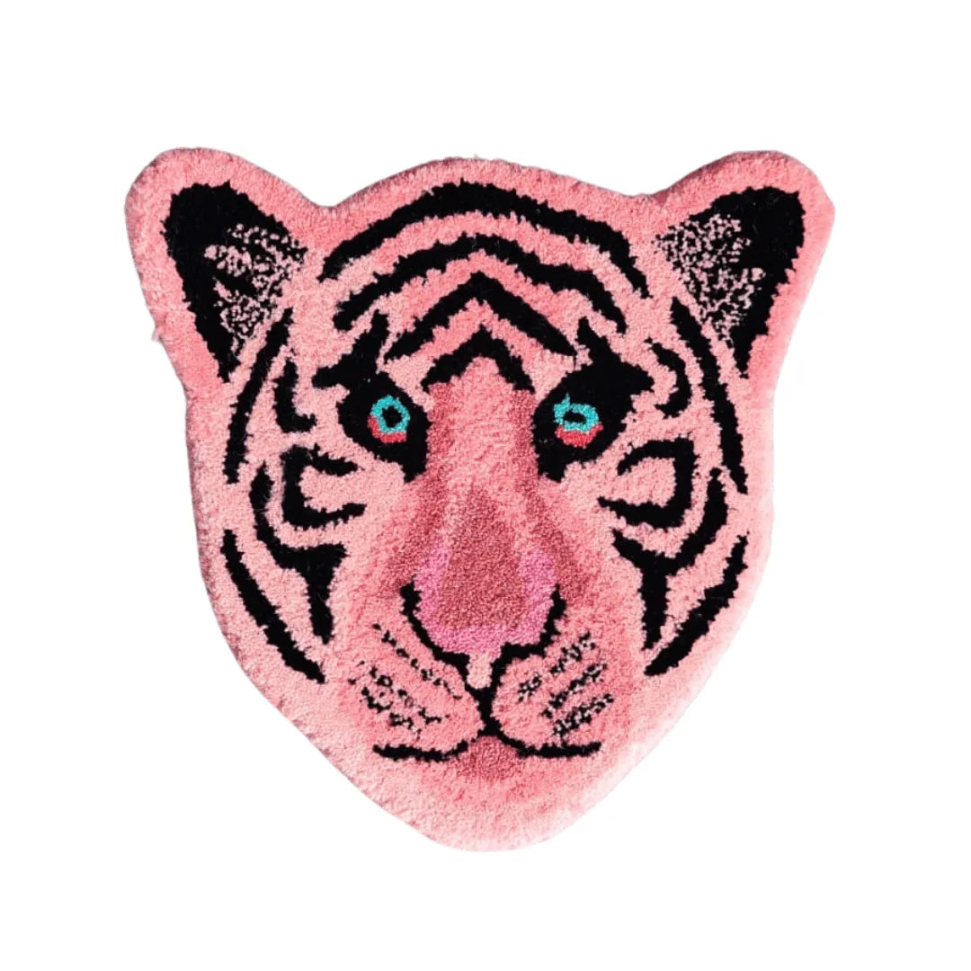 Light Pink Tiger Face Hand-Tufted Wool Accent Rug