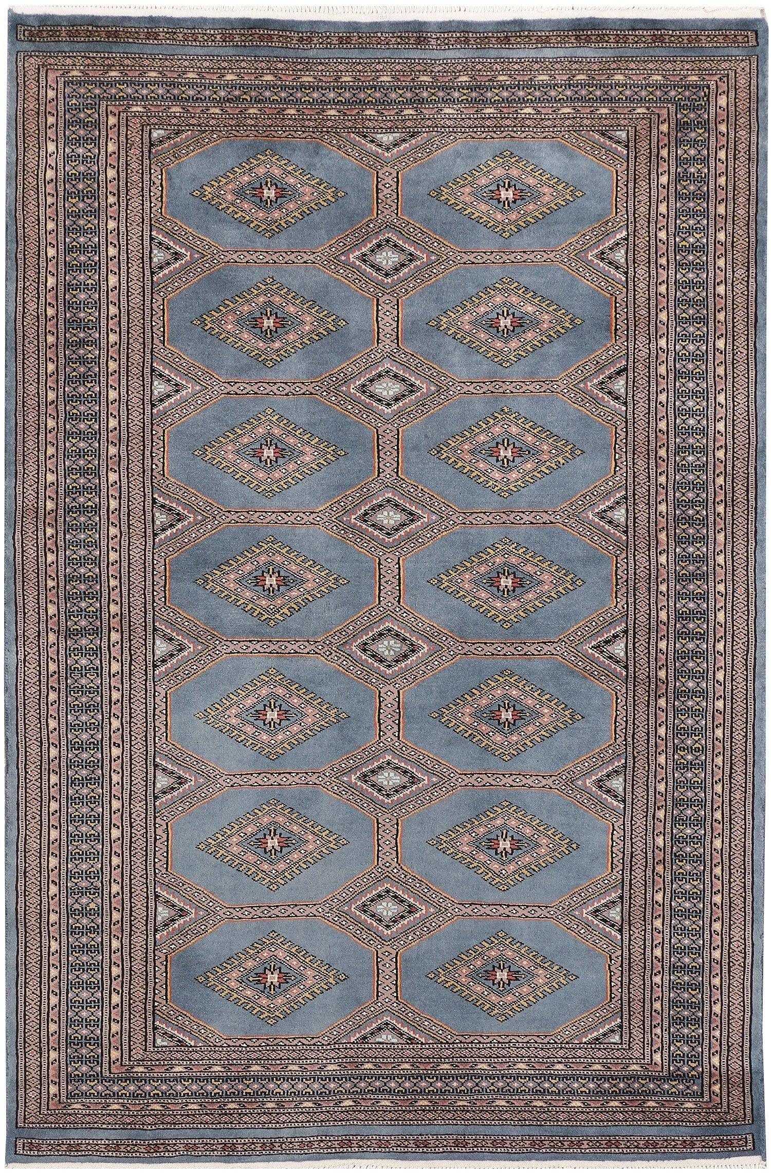 The Light Slate Grey Rajasthani hand-knotted area rug features intricate traditional patterns in soft slate grey hues. Its artisan craftsmanship and luxurious texture add a refined, cultural touch to any space.