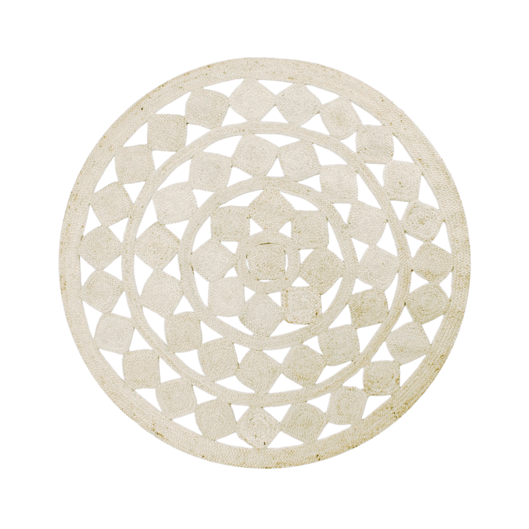 Mini Square Round Jute Rug - White