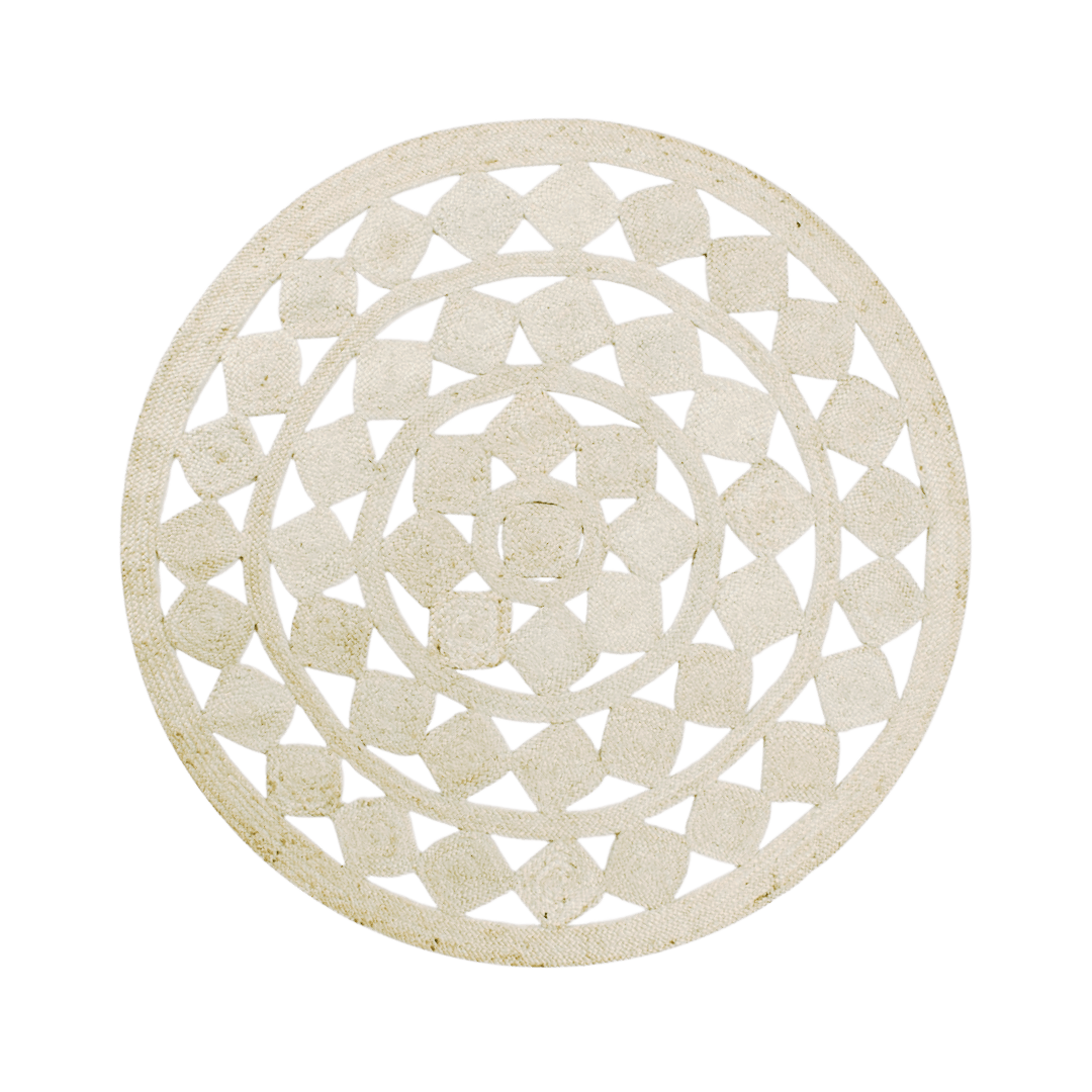 Mini Square Round Jute Rug - White