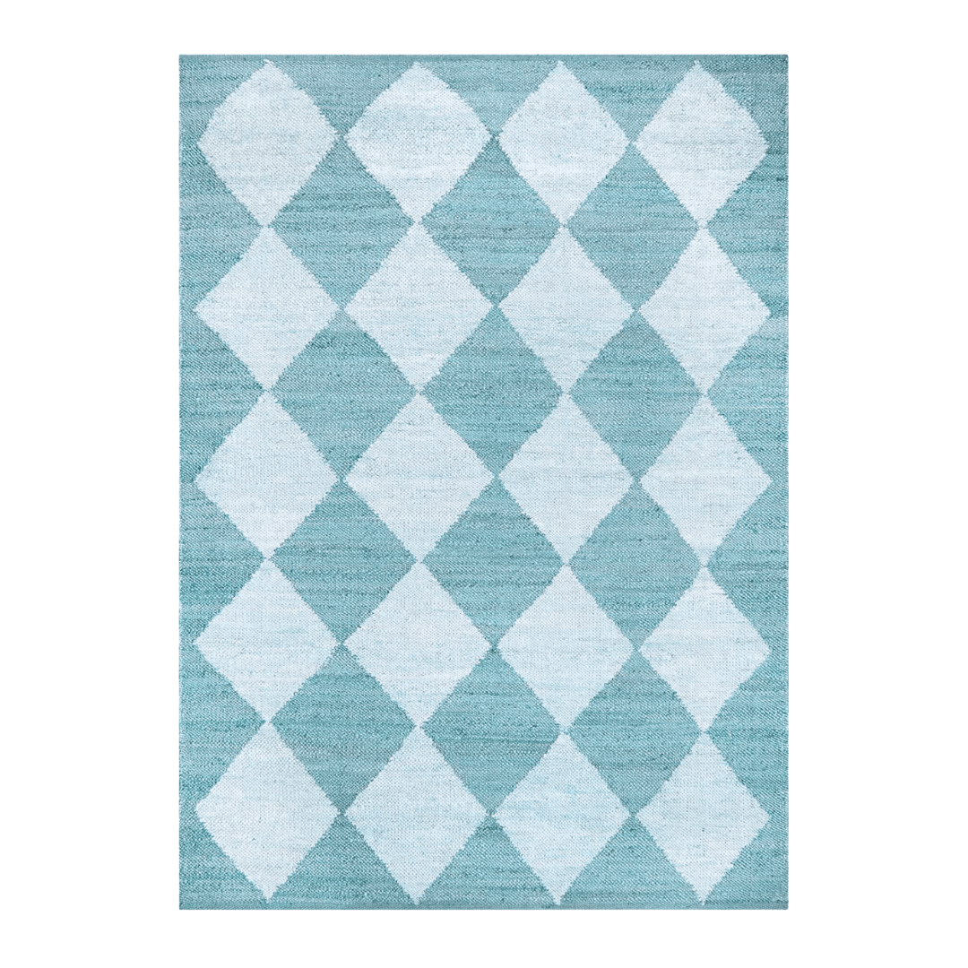 Minimalistic Blue Diamond Area Jute Rug