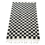 Moroccan Berber Handwoven Checker Wool Area Rug with Tassels - Black and White