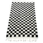 Moroccan Berber Handwoven Checker Wool Area Rug with Tassels - Black and White