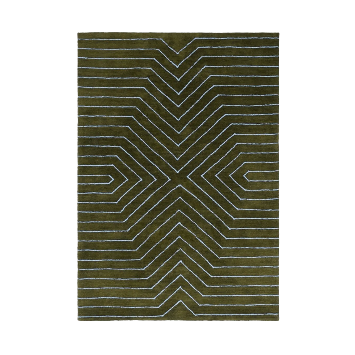 Moss Green Geometric Hand Tufted Wool Rug