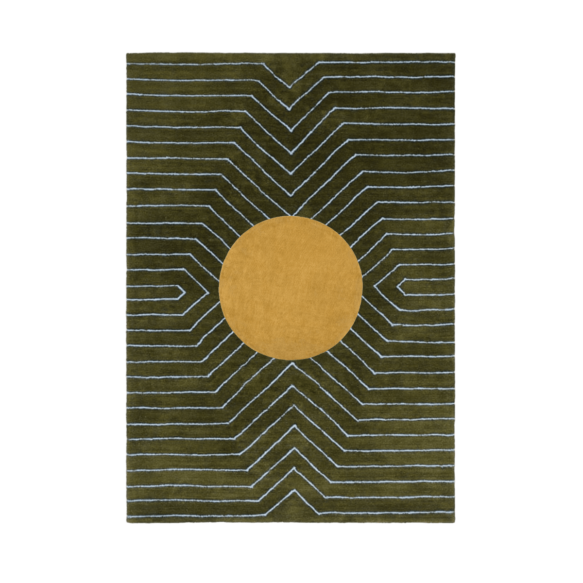 Moss Green Gold Circle Geometric Hand Tufted Wool Rug