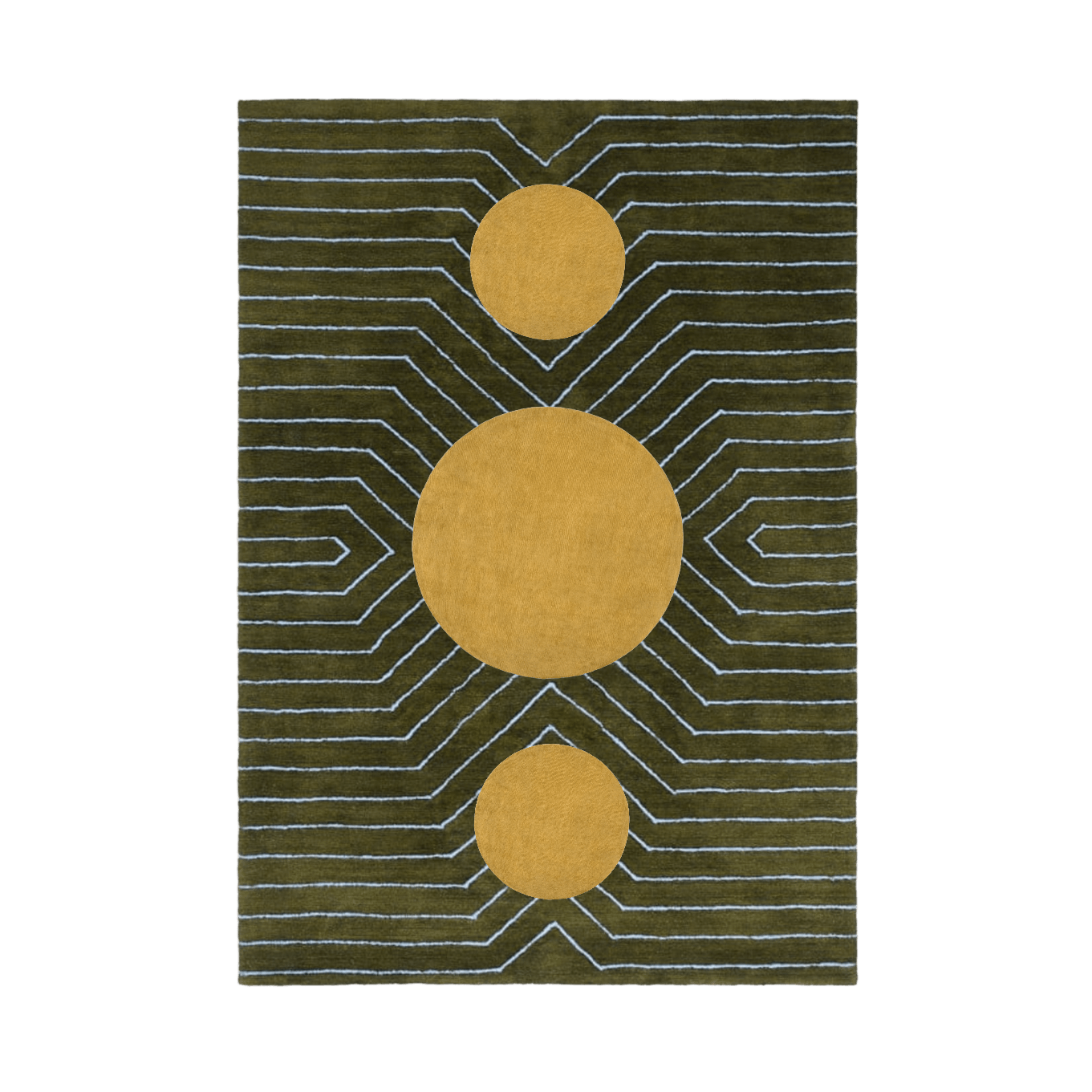 Moss Green Golden Geometric Hand Tufted Wool Rug