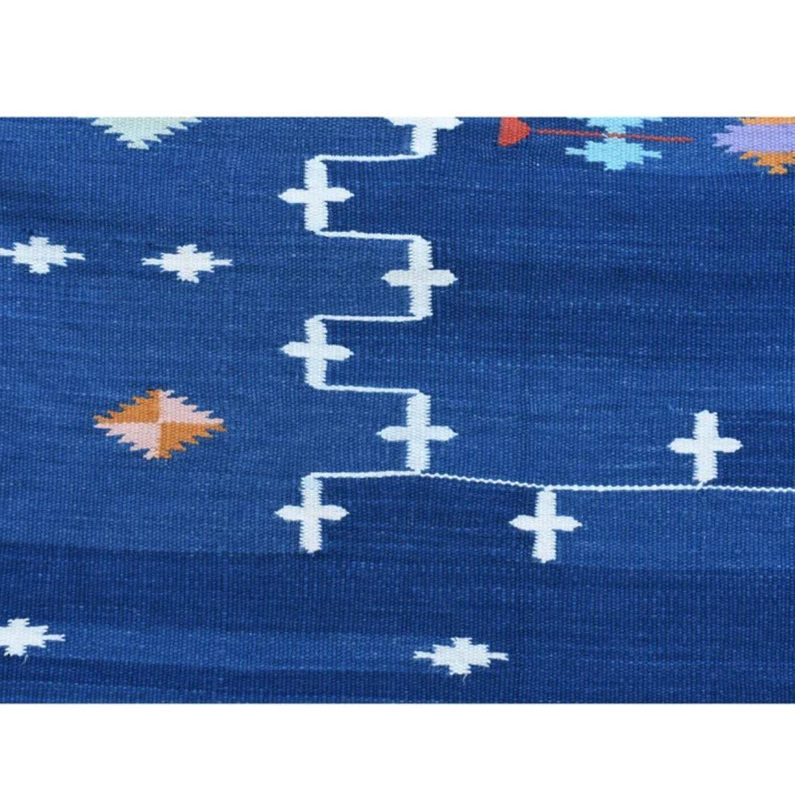 Narita Natural Vegetable Dyed Indian Dhurrie Reversible Cotton Rug - Blue