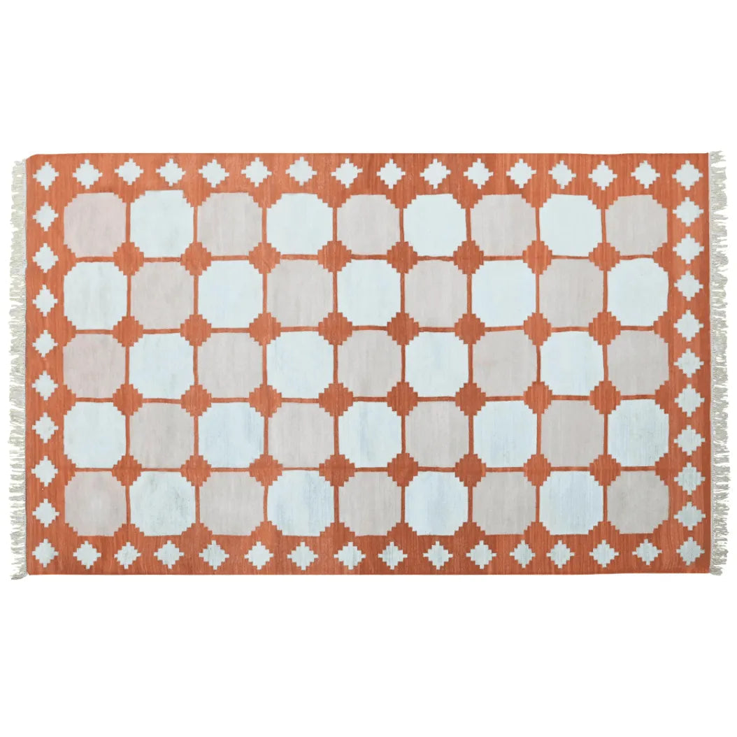 Natural Vegetable Dyed Indian Dhurrie Reversible Cotton Rug - Diamond Apricot